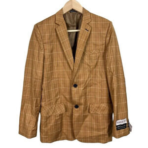 NWT Bocaccio Uomo Plaid Tan Brown Blazer Suit Jacket Size 18 Boy Modern Fit